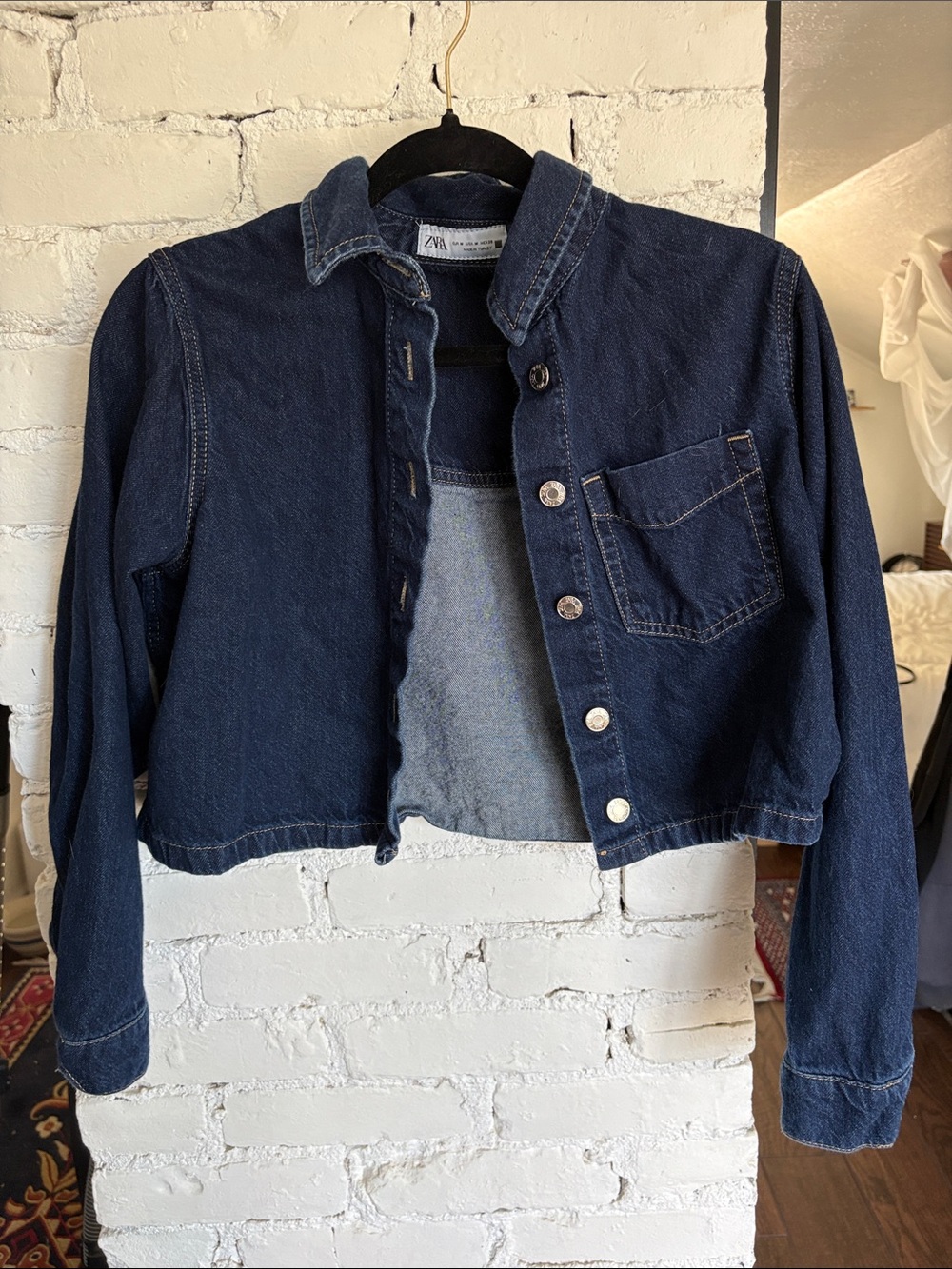 Zara Dark Blue Cropped Denim Jacket
